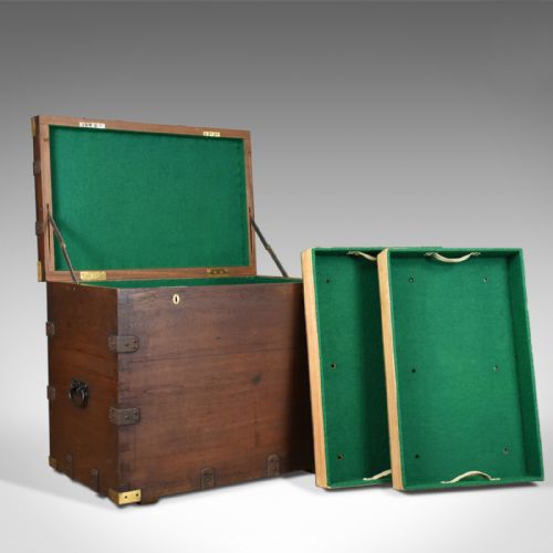 Antique Campaign Silver Chest, English, Oak, Victorian Trunk, Heavy Circa 1852-5