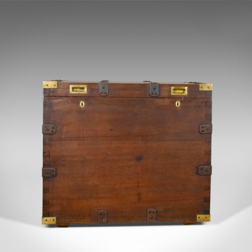 fig 2. Antique Campaign Silver Chest, English, Oak, Victorian Trunk, Heavy Circa 1852-5