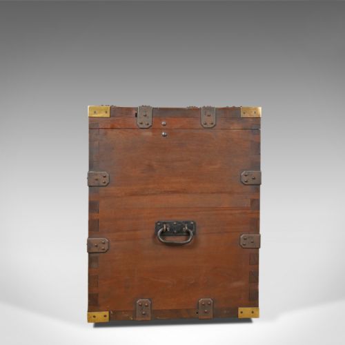 fig 3. Antique Campaign Silver Chest, English, Oak, Victorian Trunk, Heavy Circa 1852-5