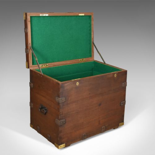 fig 4. Antique Campaign Silver Chest, English, Oak, Victorian Trunk, Heavy Circa 1852-5
