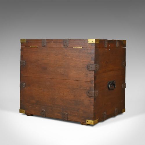 fig 5. Antique Campaign Silver Chest, English, Oak, Victorian Trunk, Heavy Circa 1852-5