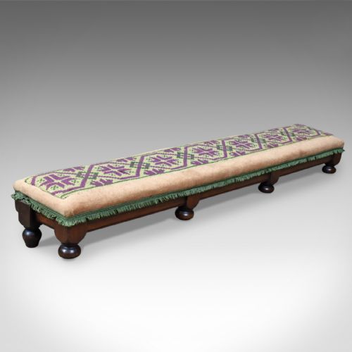 Antique, Carriage Stool, Long, Victorian, Footrest, Mahogany, Needlepoint C1870