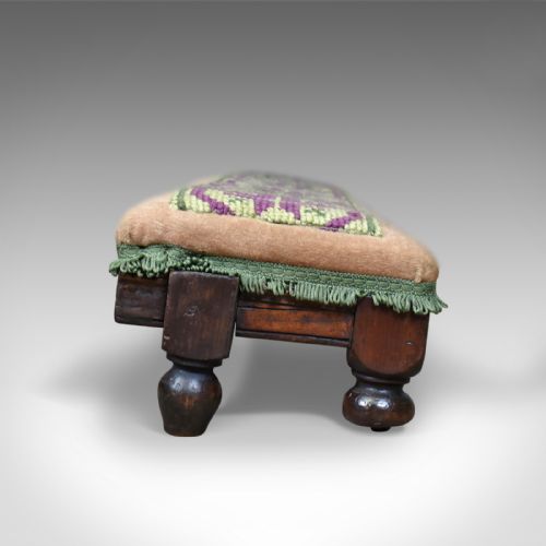 fig 2. Antique, Carriage Stool, Long, Victorian, Footrest, Mahogany, Needlepoint c1870