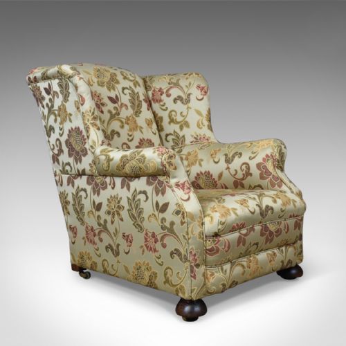 Antique Wing Back Armchair, English, Victorian, Deep, Club Chair, Circa 1900