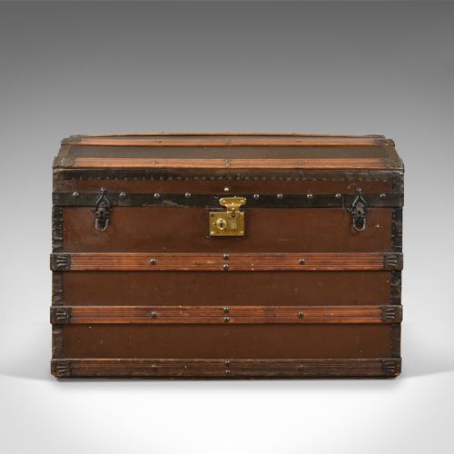 fig 1. Antique Carriage Chest, Victorian, Dome Topped Trunk, 19th Century Circa 1890