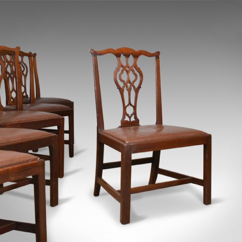 Set of Six Antique Dining Chairs, Mahogany, English, Georgian, Chippendale C1800