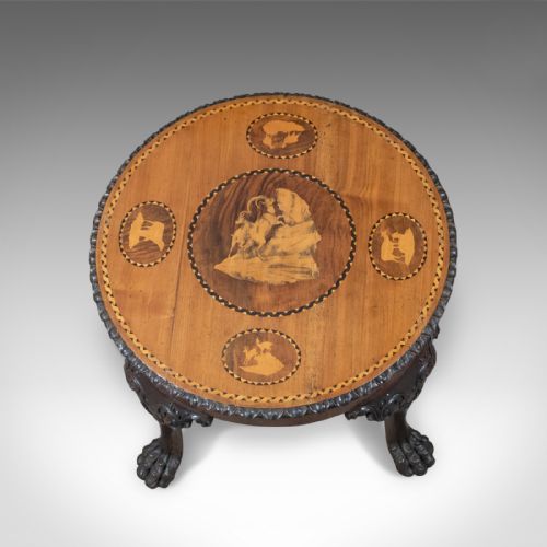 Antique Coffee Table, English, Victorian Side Table, Oak, Marquetry Circa 1870

