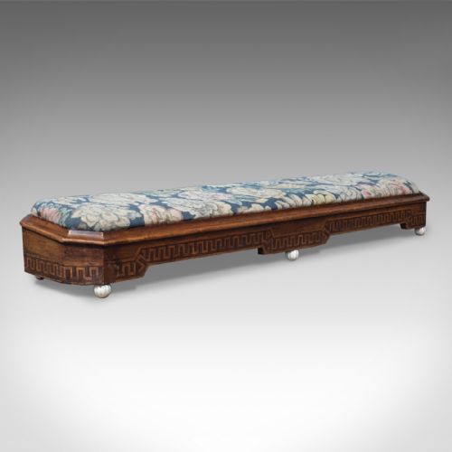 Antique, Carriage Stool, Long, Victorian, Footrest, Walnut, Needlepoint C1860