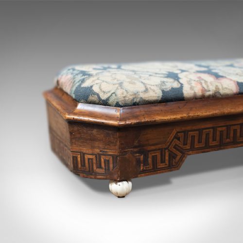 fig 3. Antique, Carriage Stool, Long, Victorian, Footrest, Walnut, Needlepoint c1860