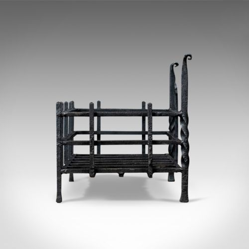 fig 2. Antique Fire Basket, Gothic, Free Standing, Forged Iron, Fireplace Grate c.1900