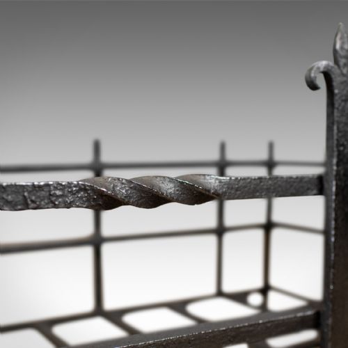 fig 3. Antique Fire Basket, Gothic, Free Standing, Forged Iron, Fireplace Grate c.1900