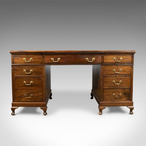 fig 1. Large Antique Pedestal Desk, English, Edwardian, Mahogany, Circa 1910