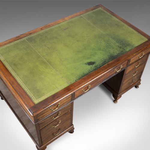 fig 2. Large Antique Pedestal Desk, English, Edwardian, Mahogany, Circa 1910