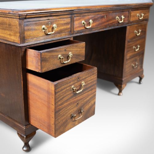 fig 4. Large Antique Pedestal Desk, English, Edwardian, Mahogany, Circa 1910