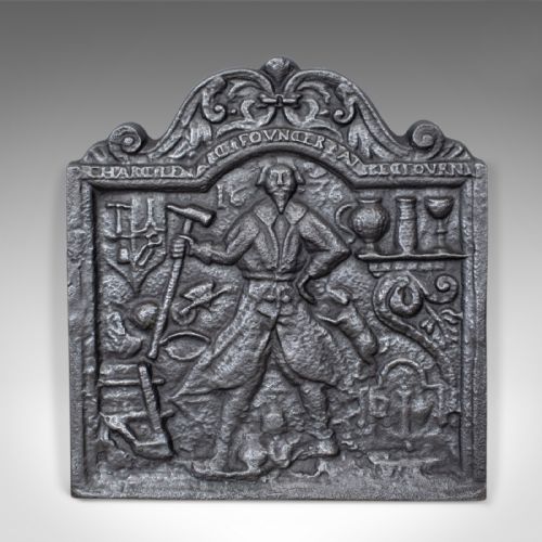 Antique Fire Back, English, Victorian, Cast Iron, Plate, 19th Century Circa 1900