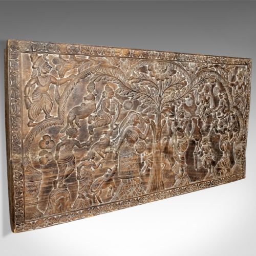 fig 1. Large 6 Foot Antique Carved Panel, Indian, Decorative Art, Victorian, Circa 1900