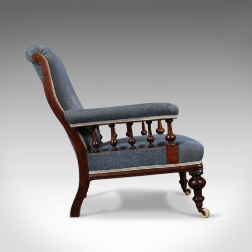 fig 2. Antique Armchair, English, Victorian, Club Chair, Walnut, Blue, Circa 1880
