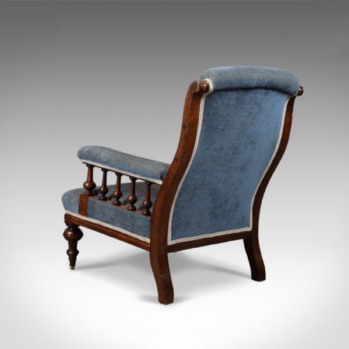 fig 3. Antique Armchair, English, Victorian, Club Chair, Walnut, Blue, Circa 1880