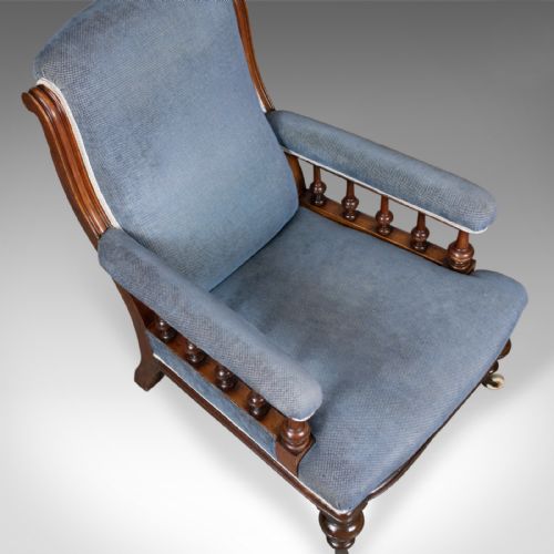fig 4. Antique Armchair, English, Victorian, Club Chair, Walnut, Blue, Circa 1880