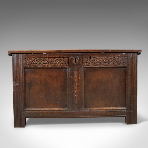 fig 1. Antique Coffer, English, Oak, Joined Chest, Trunk, Late 17th Century, Circa 1700