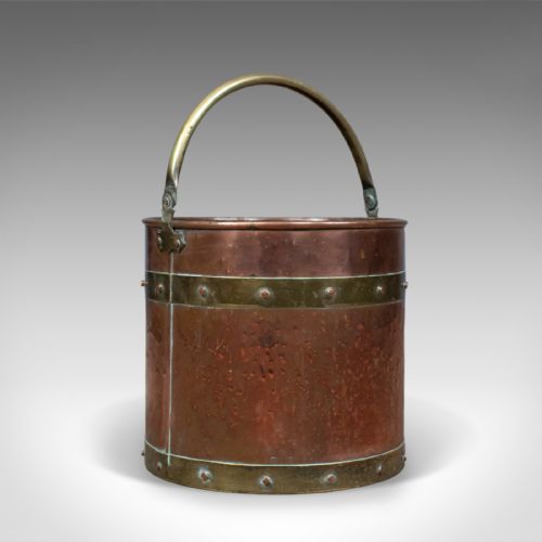 antique copper coal bin english victorian fireside scuttle bucket circa 1890 - CATEGORY: ANTIQUE METAL - DATED 1890