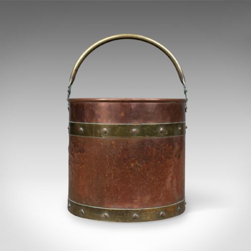 ANTIQUE COPPER COAL BIN ENGLISH VICTORIAN FIRESIDE SCUTTLE BUCKET CIRCA 1890 - ADDITIONAL PHOTO 1