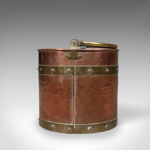 ANTIQUE COPPER COAL BIN ENGLISH VICTORIAN FIRESIDE SCUTTLE BUCKET CIRCA 1890 - ADDITIONAL PHOTO 2