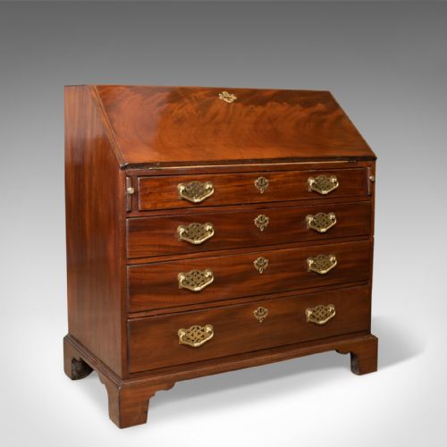fig 1. Antique Bureau, Mahogany, English, Georgian, Generous Desk Space, Circa 1800