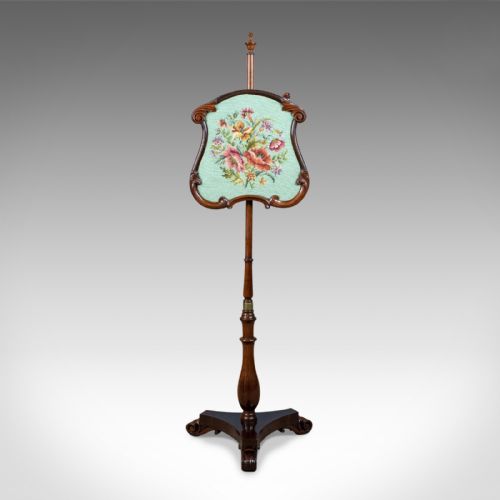 Antique Pole Screen, English, Regency, Fire Screen, Needlepoint Panel Circa 1820
