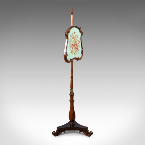 fig 1. Antique Pole Screen, English, Regency, Fire Screen, Needlepoint Panel Circa 1820