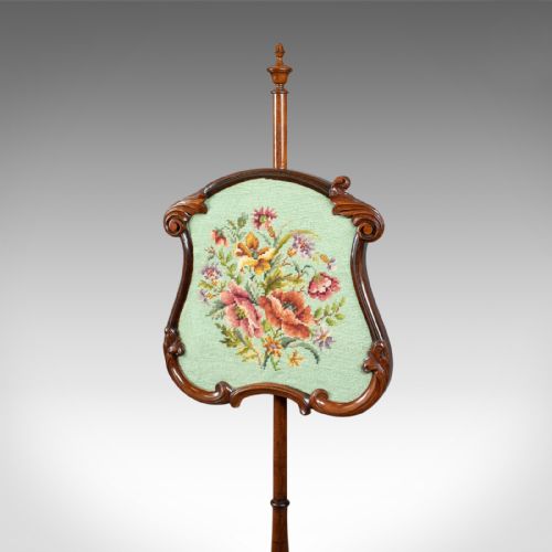 fig 2. Antique Pole Screen, English, Regency, Fire Screen, Needlepoint Panel Circa 1820