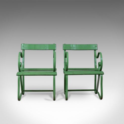 Pair of Antique Garden Chairs, Painted, English Victorian, Iron, Hardwood C1880