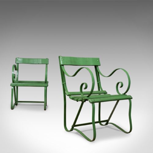 fig 1. Pair of Antique Garden Chairs, Painted, English Victorian, Iron, Hardwood c1880