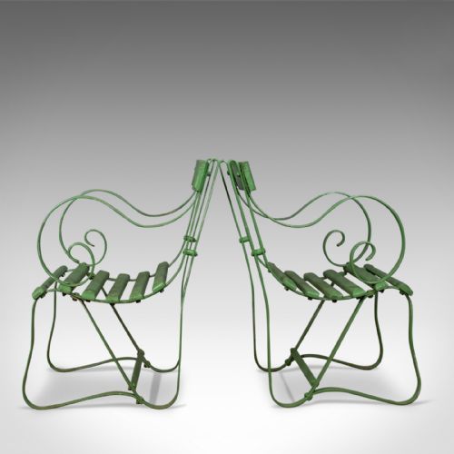 fig 2. Pair of Antique Garden Chairs, Painted, English Victorian, Iron, Hardwood c1880