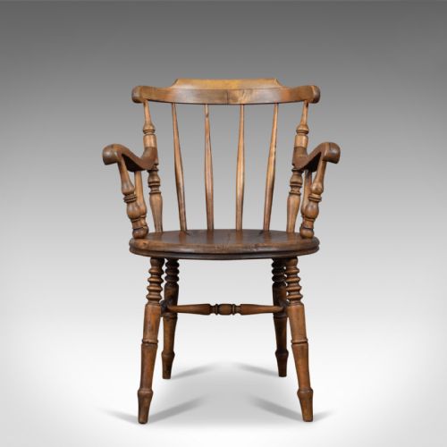 fig 1. Antique Elbow Chair, English, Victorian, Country Kitchen, Armchair, Circa 1900