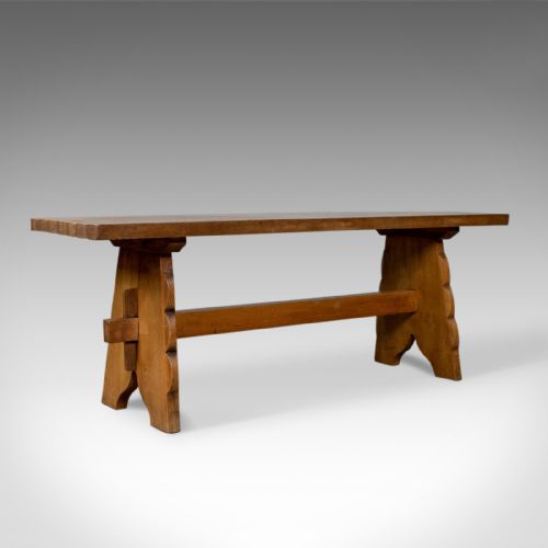 Arts & Crafts Oak Bench, English, Early 20th Century, Two Seat Form