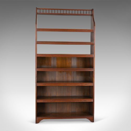 fig 1. Antique Open Bookcase, Tall, English, Walnut, Book Shelves, Edwardian Circa 1910