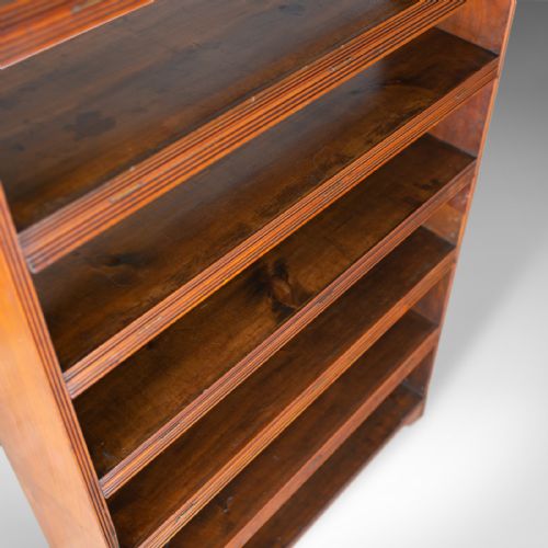 fig 2. Antique Open Bookcase, Tall, English, Walnut, Book Shelves, Edwardian Circa 1910