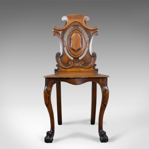 fig 1. Antique Hall Chair, Scottish, Victorian, Oak, Side, 19th Century, Circa 1870