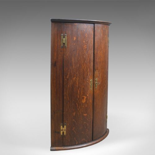 fig 1. Antique Bow Fronted Corner Cabinet, English, Oak, Georgian, Hanging Circa 1770