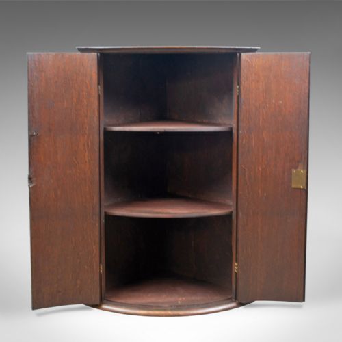 fig 2. Antique Bow Fronted Corner Cabinet, English, Oak, Georgian, Hanging Circa 1770