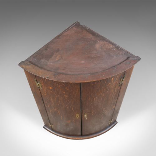 fig 3. Antique Bow Fronted Corner Cabinet, English, Oak, Georgian, Hanging Circa 1770
