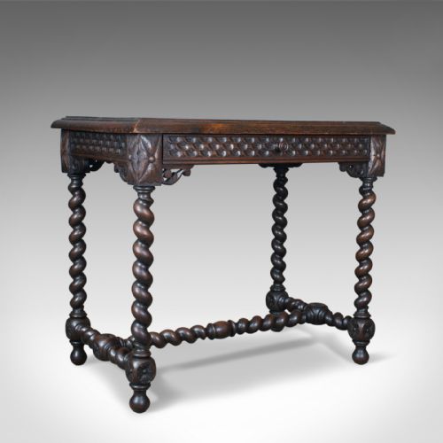 Antique Table, Scottish, Oak, Carved, Barley Twist, Side, Circa 1880