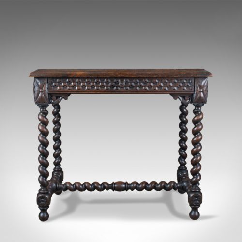 fig 1. Antique Table, Scottish, Oak, Carved, Barley Twist, Side, Circa 1880