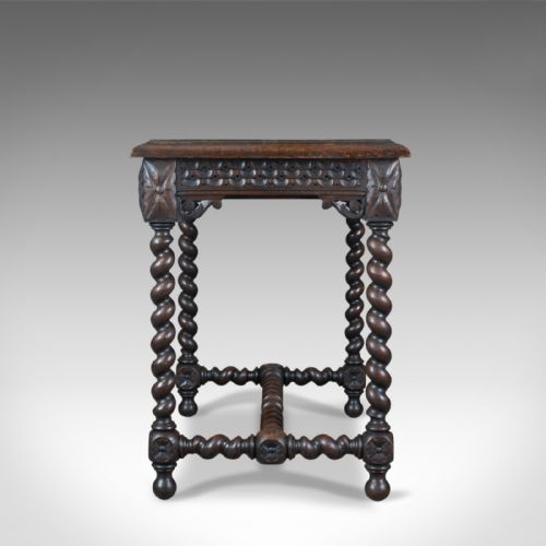 fig 2. Antique Table, Scottish, Oak, Carved, Barley Twist, Side, Circa 1880