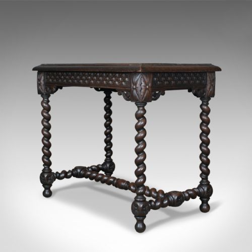 fig 3. Antique Table, Scottish, Oak, Carved, Barley Twist, Side, Circa 1880