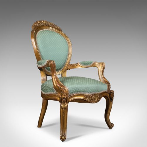 fig 1. Pair of Antique, Louis XV Revival, Open Armchairs. French, Giltwood, Circa 1900