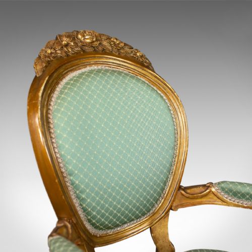 fig 5. Pair of Antique, Louis XV Revival, Open Armchairs. French, Giltwood, Circa 1900