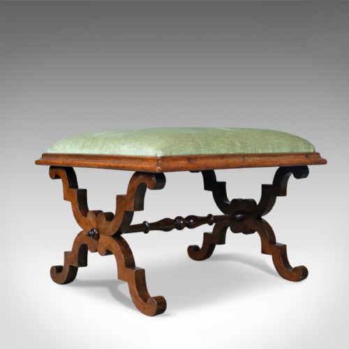 Antique Dressing Stool, Rosewood, Olive Green Cloth, English, Regency, C. 1820