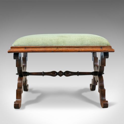 fig 1. Antique Dressing Stool, Rosewood, Olive Green Cloth, English, Regency, c. 1820